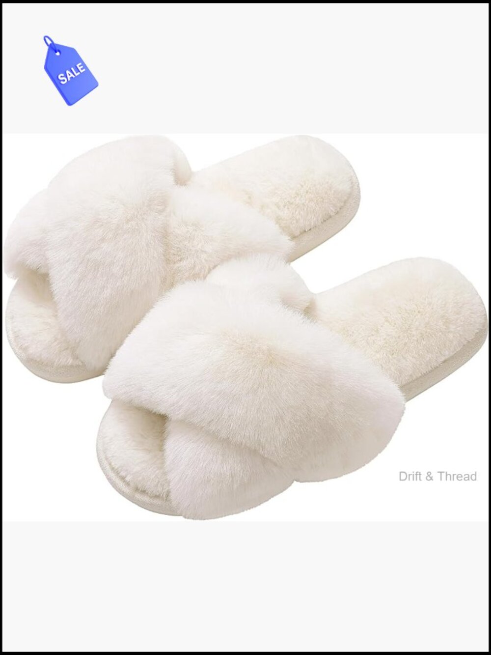 Fuzzy Cross Band Open Toe Slippers with Memory Foam, Non-Slip EVA Sole,